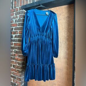 Elegant Blue Velvet Dress